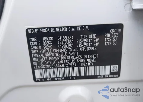 2019 Honda Hr-V Ex из США, поврежденный, VIN 3CZRU6H53KM727531